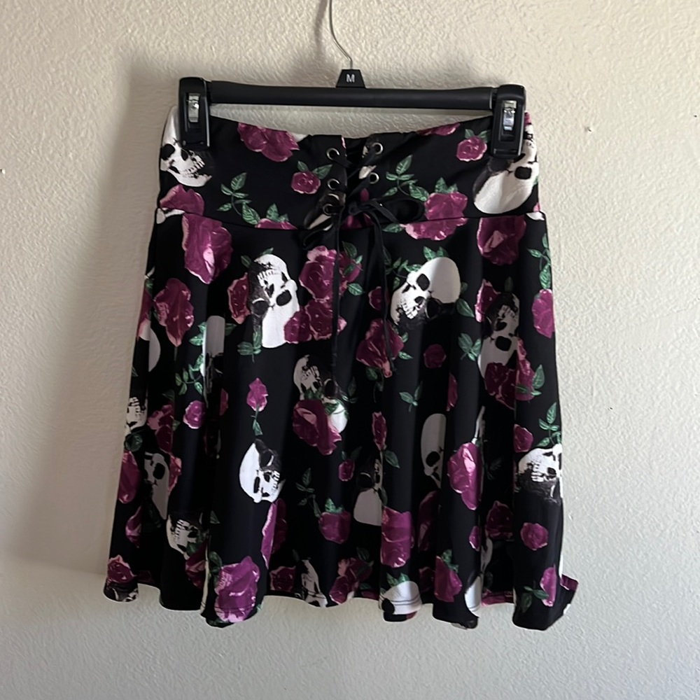 Midi skirt MIDNIGHT HOUR Black skull Skirt, Small,